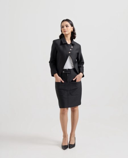 Textured Black Skirt & Suit Set